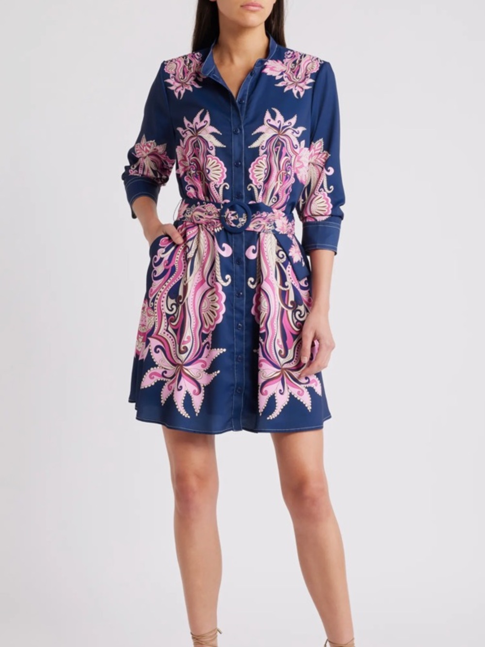 Women’s Ciebon Navy Dress with Pink Paisley Print - Ciebon size L NWT